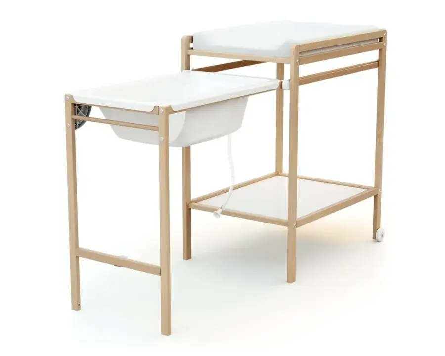 Table à langer avec baignoire ESSENTIEL hêtre verni