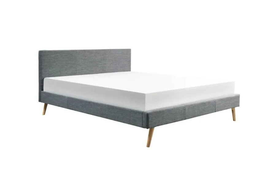BJORN Cadre de lit style scandinave en tissu avec pieds bois gris foncé  160/200