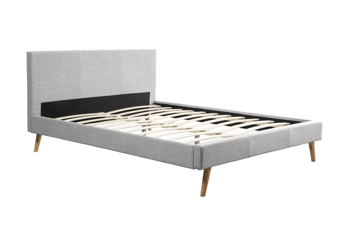 BJORN Cadre de lit style scandinave en tissu avec pieds bois GRIS CLAIR 140/190 cm – Image 2