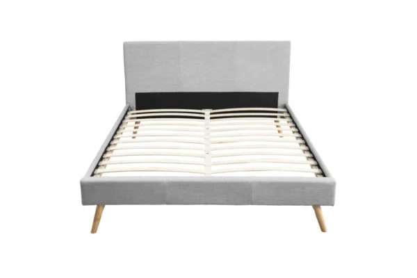 BJORN Cadre de lit style scandinave en tissu avec pieds bois GRIS CLAIR 140/190 cm – Image 3