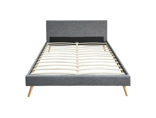 BJORN Cadre de lit style scandinave en tissu avec pieds bois gris foncé  160/200 – Image 3