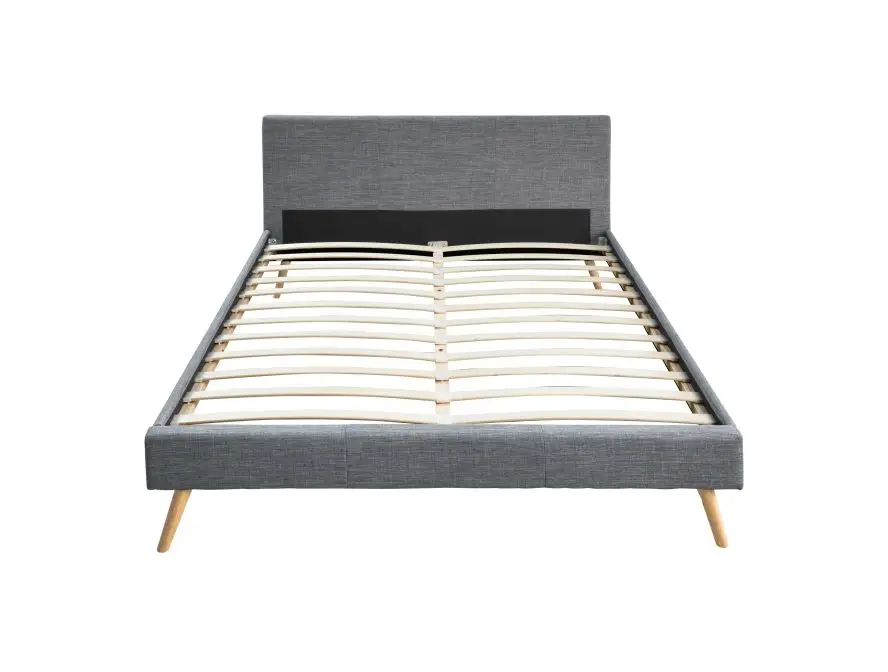 BJORN Cadre de lit style scandinave en tissu avec pieds bois gris foncé  160/200 – Image 3