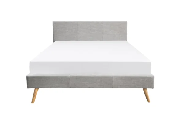 BJORN Cadre de lit style scandinave en tissu avec pieds bois GRIS CLAIR 140/190 cm – Image 4