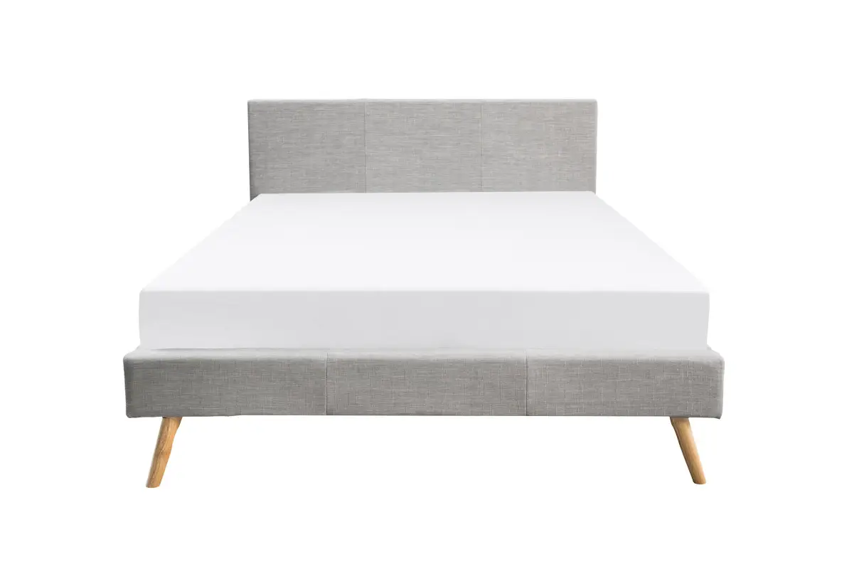 BJORN Cadre de lit style scandinave en tissu avec pieds bois gris clair 160/200cm – Image 4