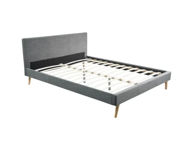 BJORN Cadre de lit style scandinave en tissu avec pieds bois gris foncé  160/200 – Image 4