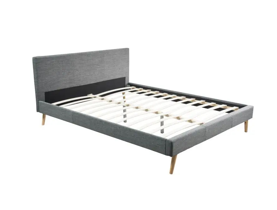 BJORN Cadre de lit style scandinave en tissu avec pieds bois gris foncé  160/200 – Image 4
