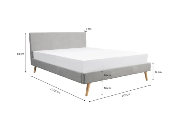 BJORN Cadre de lit style scandinave en tissu avec pieds bois GRIS CLAIR 140/190 cm – Image 5