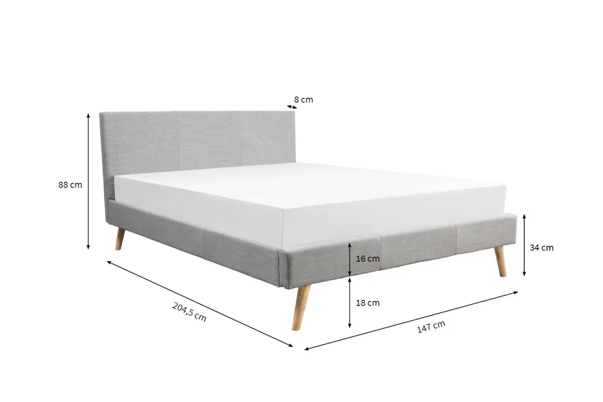 BJORN Cadre de lit style scandinave en tissu avec pieds bois GRIS CLAIR 140/190 cm – Image 5