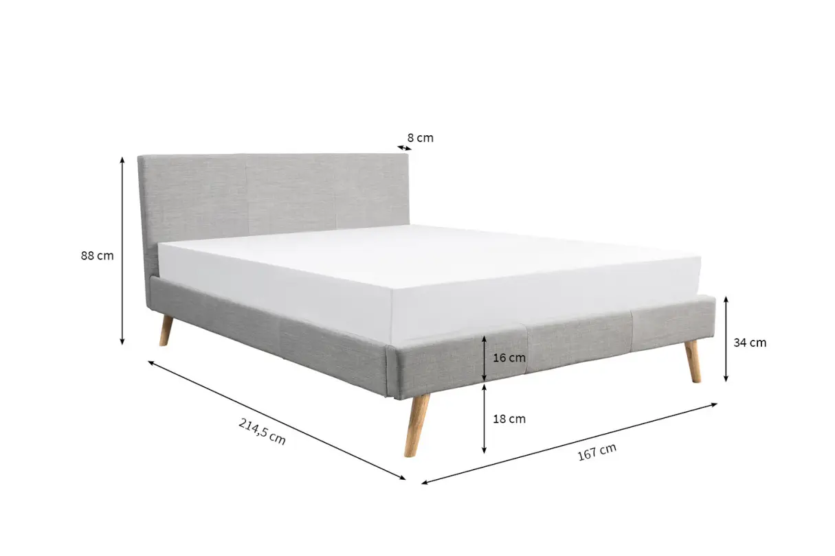BJORN Cadre de lit style scandinave en tissu avec pieds bois gris clair 160/200cm – Image 5