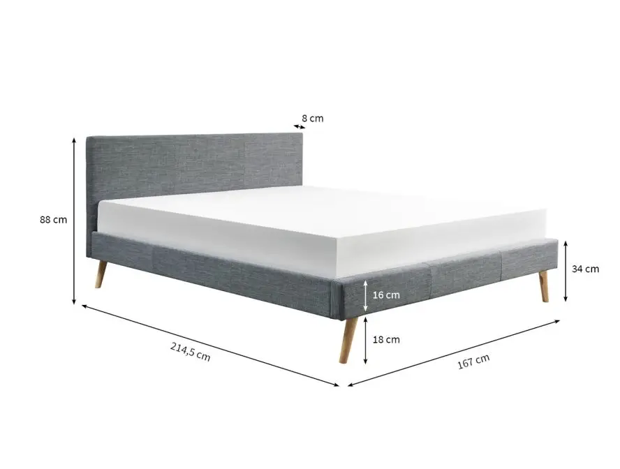 BJORN Cadre de lit style scandinave en tissu avec pieds bois gris foncé  160/200 – Image 5