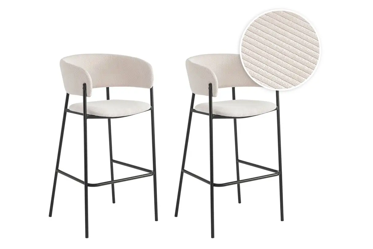 BOLD Lot de 2 tabourets de bar en velours côtelé avec pieds noirs BEIGE