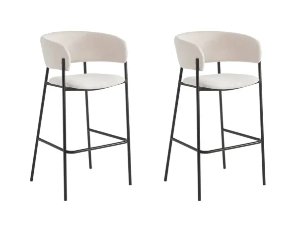 BOLD Lot de 2 tabourets de bar en velours côtelé avec pieds noirs BEIGE – Image 3