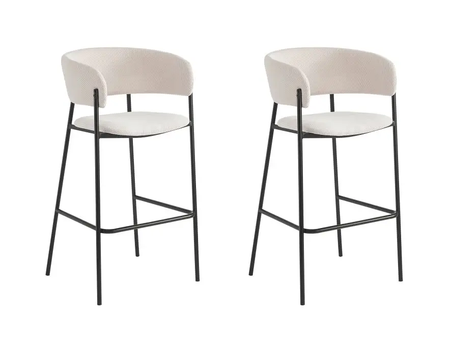 BOLD Lot de 2 tabourets de bar en velours côtelé avec pieds noirs BEIGE – Image 3
