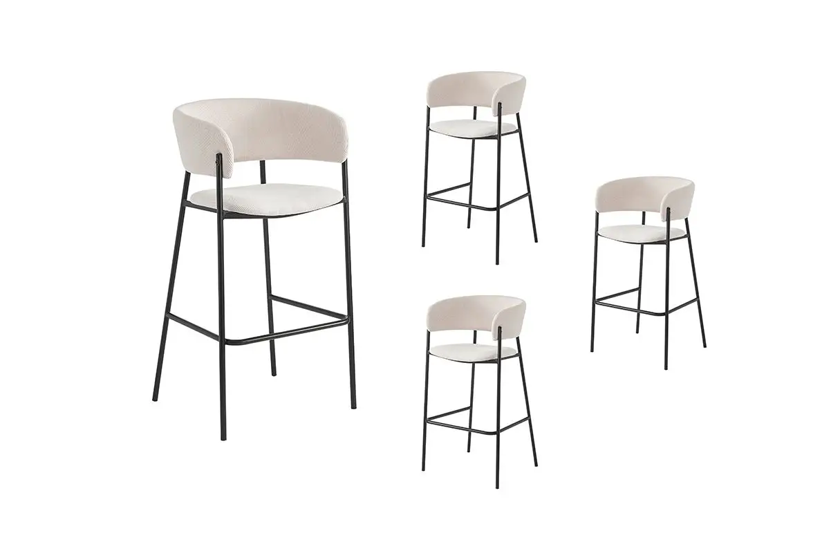 BOLD Lot de 4 tabourets de bar en velours côtelé avec pieds noirs BEIGE