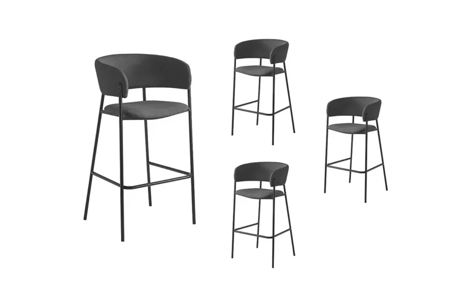 BOLD Lot de 4 tabourets de bar en velours côtelé avec pieds noirs gris foncé