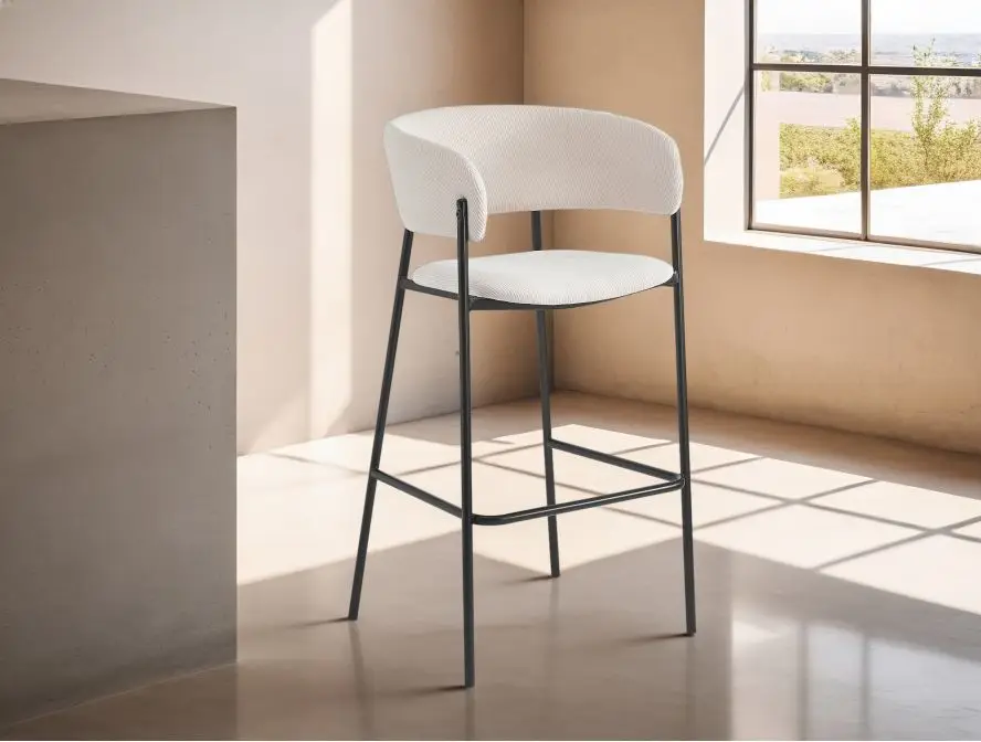 BOLD Lot de 4 tabourets de bar en velours côtelé avec pieds noirs BEIGE – Image 2