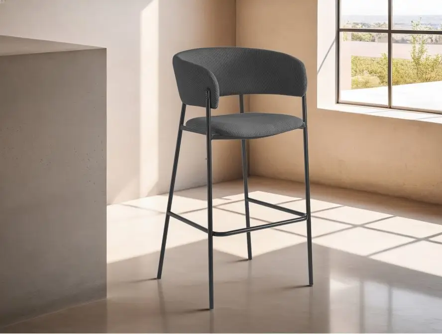 BOLD Lot de 4 tabourets de bar en velours côtelé avec pieds noirs gris foncé – Image 2