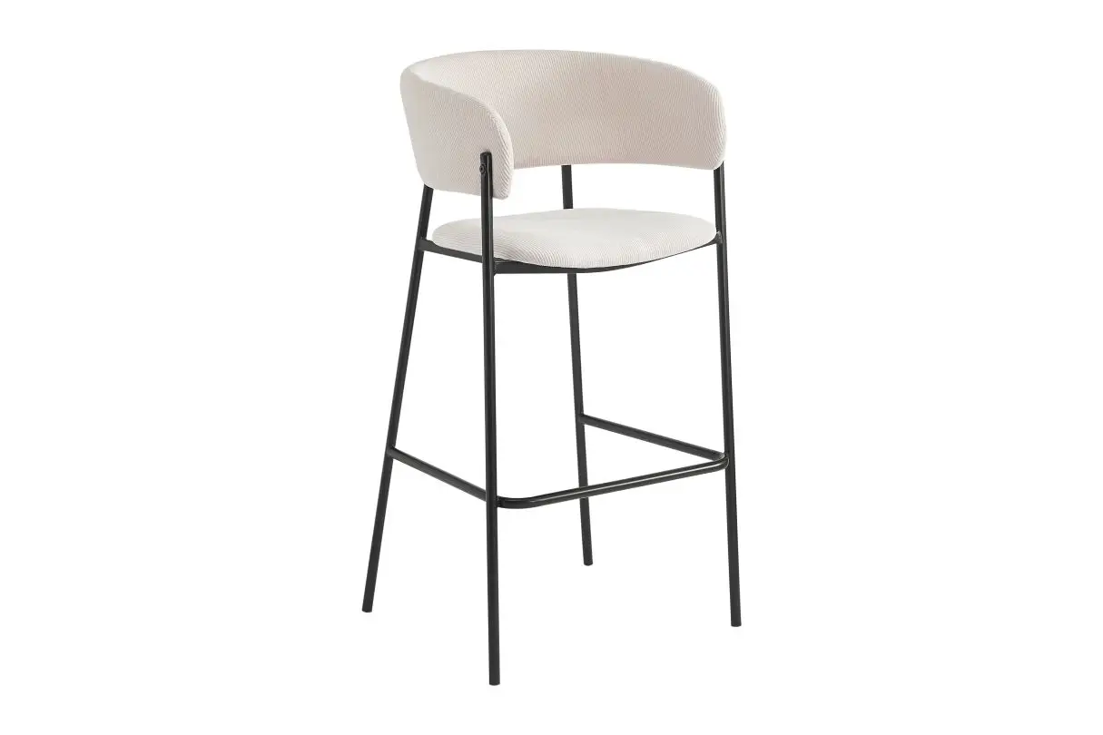 BOLD Lot de 4 tabourets de bar en velours côtelé avec pieds noirs BEIGE – Image 4