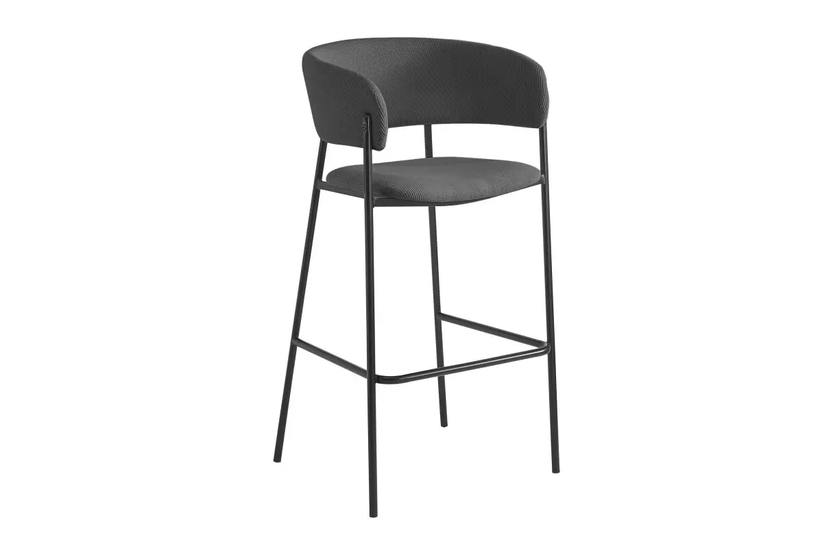 BOLD Lot de 4 tabourets de bar en velours côtelé avec pieds noirs gris foncé – Image 4