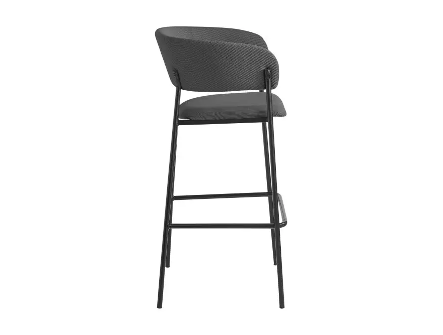 BOLD Lot de 4 tabourets de bar en velours côtelé avec pieds noirs gris foncé – Image 5