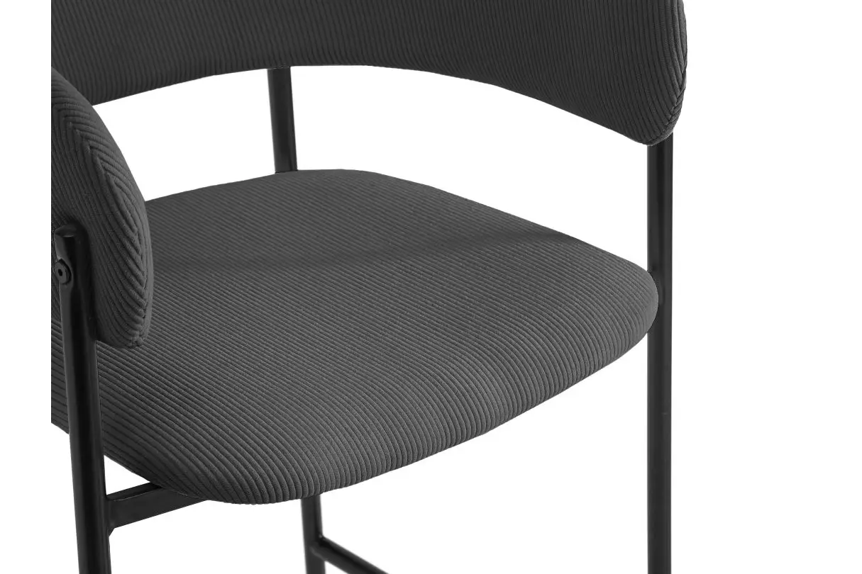 BOLD Lot de 4 tabourets de bar en velours côtelé avec pieds noirs gris foncé – Image 6