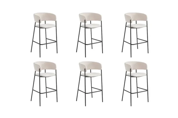BOLD Lot de 6 tabourets de bar en velours côtelé avec pieds noirs BEIGE
