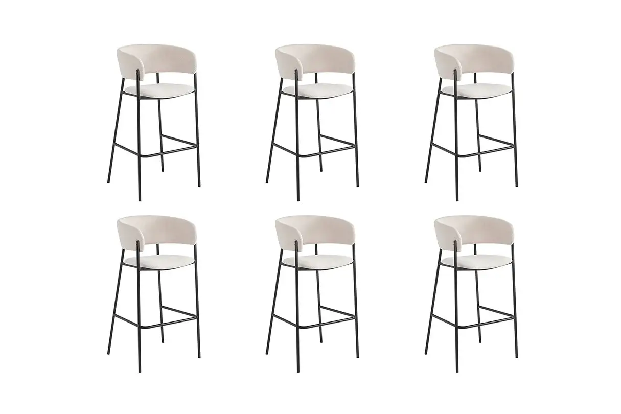BOLD Lot de 6 tabourets de bar en velours côtelé avec pieds noirs BEIGE