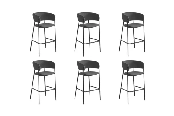 BOLD Lot de 6 tabourets de bar en velours côtelé avec pieds noirs gris foncé