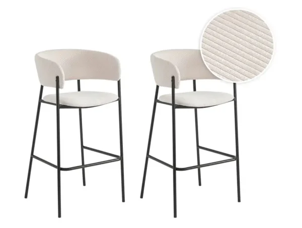BOLD Lot de 6 tabourets de bar en velours côtelé avec pieds noirs BEIGE – Image 3