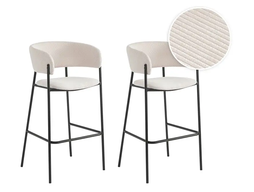 BOLD Lot de 6 tabourets de bar en velours côtelé avec pieds noirs BEIGE – Image 3