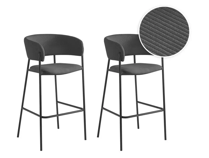 BOLD Lot de 6 tabourets de bar en velours côtelé avec pieds noirs gris foncé – Image 3