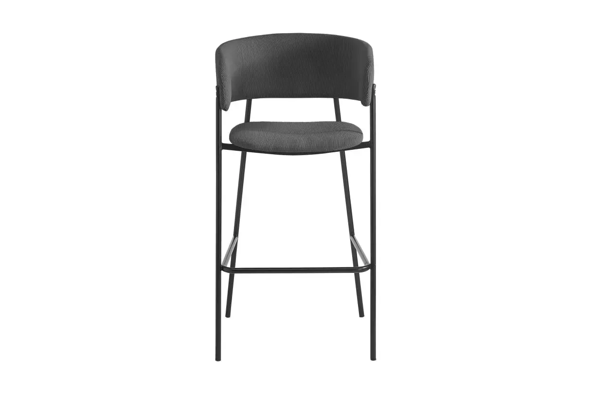 BOLD Lot de 6 tabourets de bar en velours côtelé avec pieds noirs gris foncé – Image 4