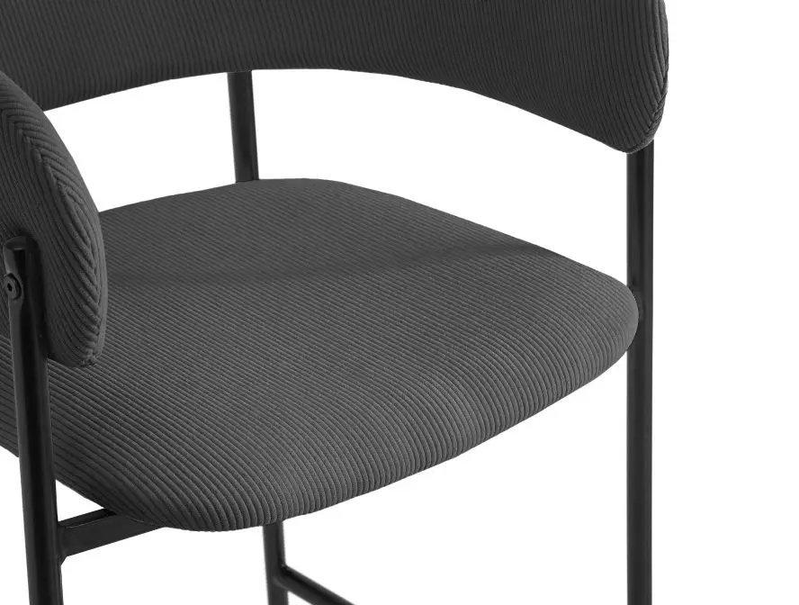 BOLD Lot de 6 tabourets de bar en velours côtelé avec pieds noirs gris foncé – Image 6