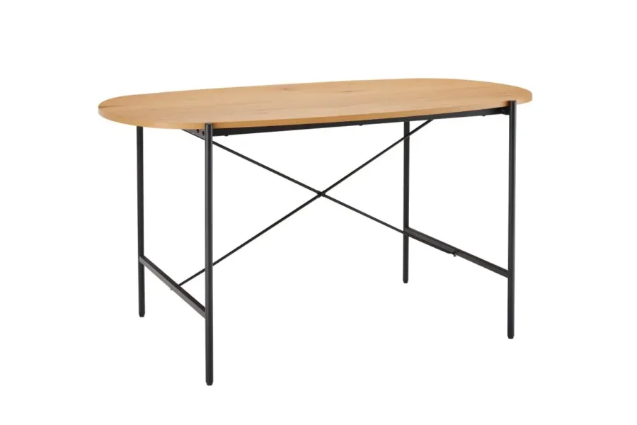 BRODIE Table à manger 160cm finition chêne et pieds métal noirs