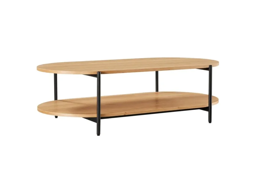 BRODIE Table basse avec finition chêne et pieds métal noirs