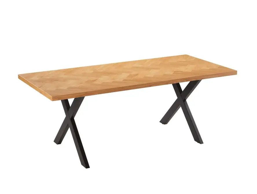 FILAR Table à manger 200cm avec plateau chevron finition chêne et pieds métal noir – Image 3