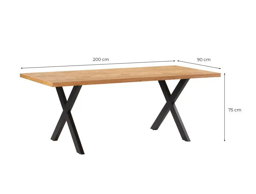 FILAR Table à manger 200cm avec plateau chevron finition chêne et pieds métal noir – Image 7