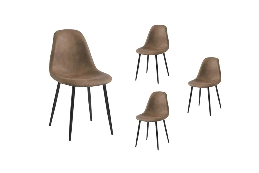 KEY Lot de 4 chaises vintages en tissu MARRON
