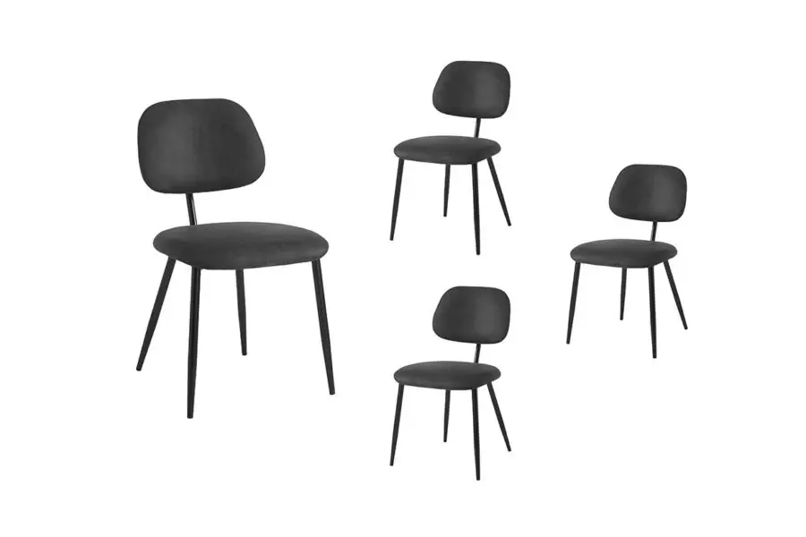 PAYTON Lot de 4 chaises vintages en tissu et pieds métal NOIR