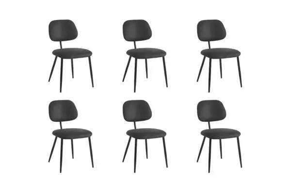 PAYTON Lot de 6 chaises vintage en tissu et pieds métal noir