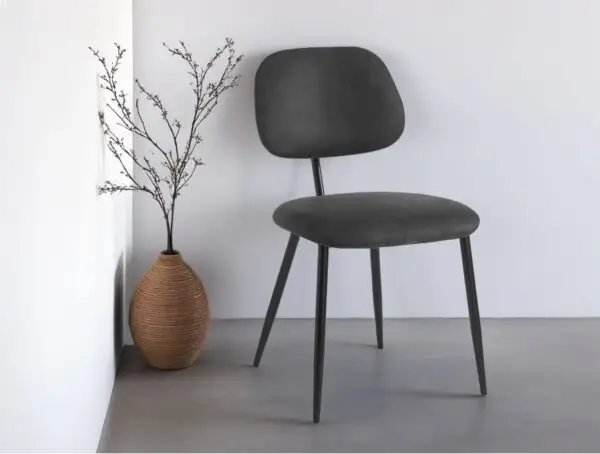 PAYTON Lot de 6 chaises vintage en tissu et pieds métal noir – Image 2