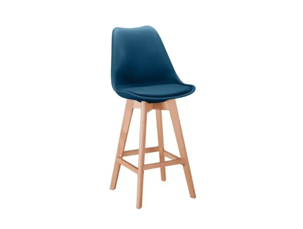 TOMMY Lot de 4 tabourets de bar scandinave avec pieds bois BLEU – Image 3