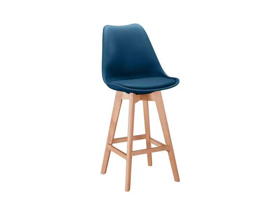 TOMMY Lot de 4 tabourets de bar scandinave avec pieds bois BLEU – Image 3