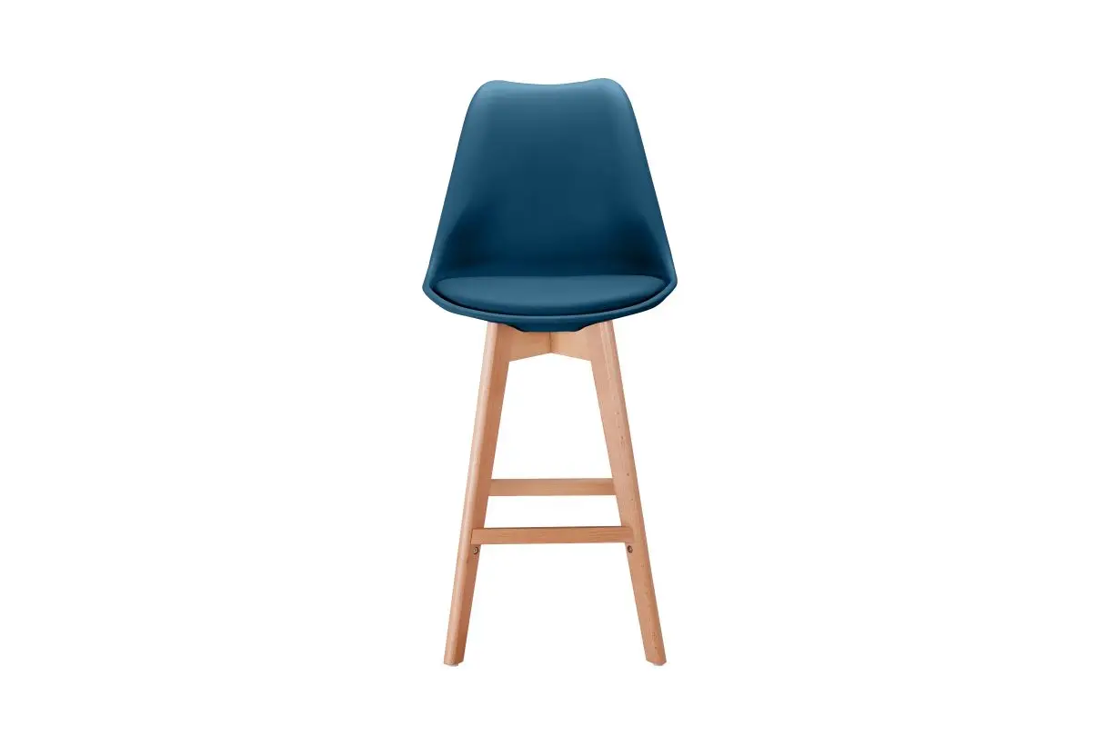TOMMY Lot de 4 tabourets de bar scandinave avec pieds bois BLEU – Image 4