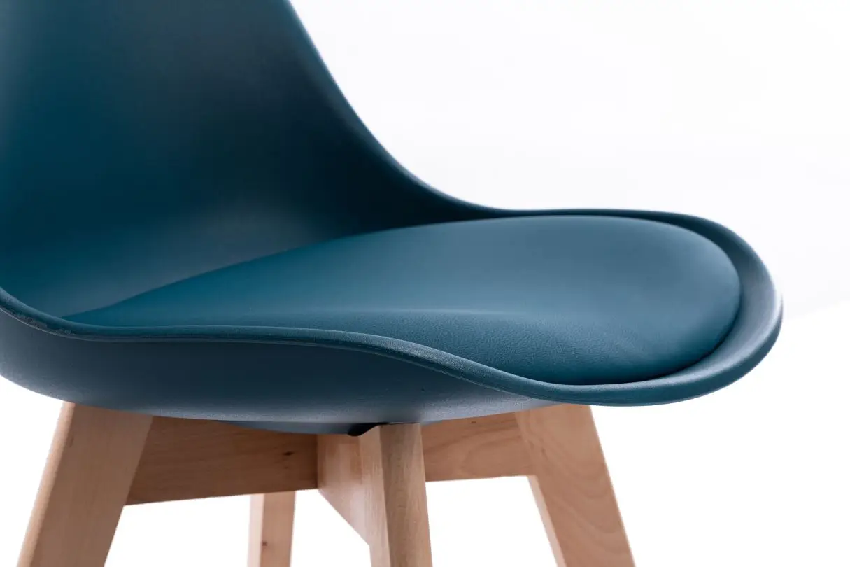 TOMMY Lot de 4 tabourets de bar scandinave avec pieds bois BLEU – Image 5