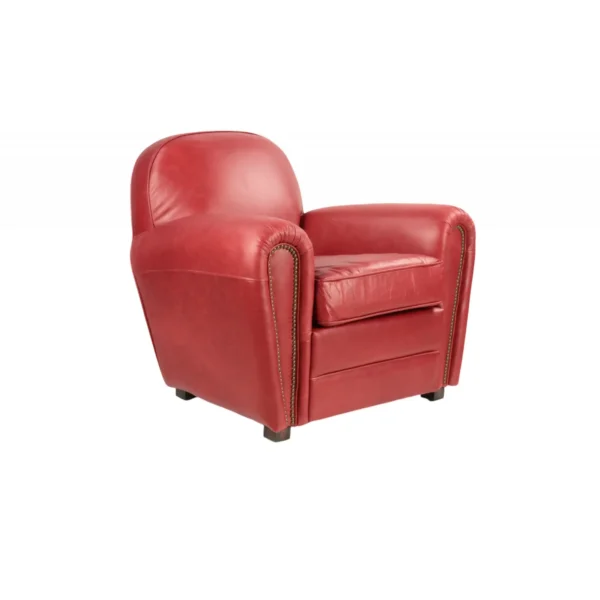 Fauteuil Club en cuir rouge, design indémodable, dossier rond