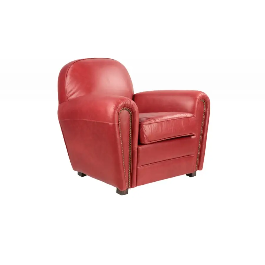 Fauteuil Club en cuir rouge, design indémodable, dossier rond