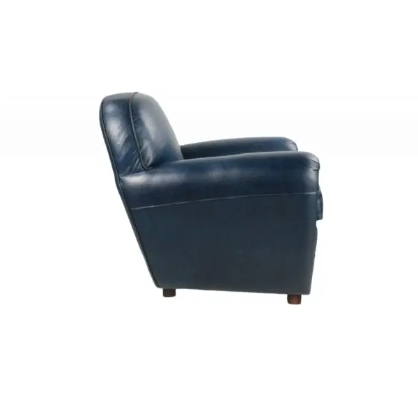Fauteuil Club en cuir bleu, design indémodable, dossier rond – Image 3