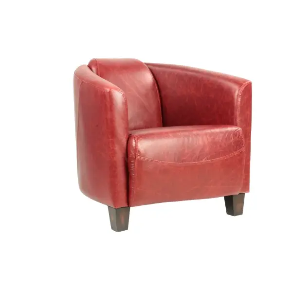 Fauteuil Georgio en cuir rouge, design épuré, compact et élégant