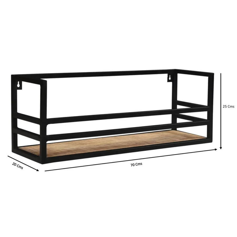 Étagère murale bois et fer, 1 étagère, style industriel, 70 cm